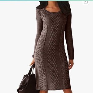 Brown Knit Sweater Dress Fitted Size Small